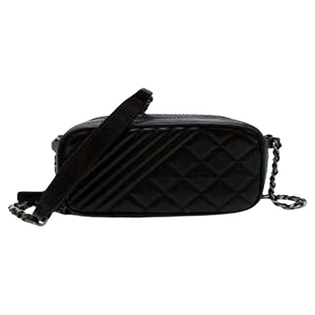 Chanel Black Quilted Leather Mini Camera Bag For Sale