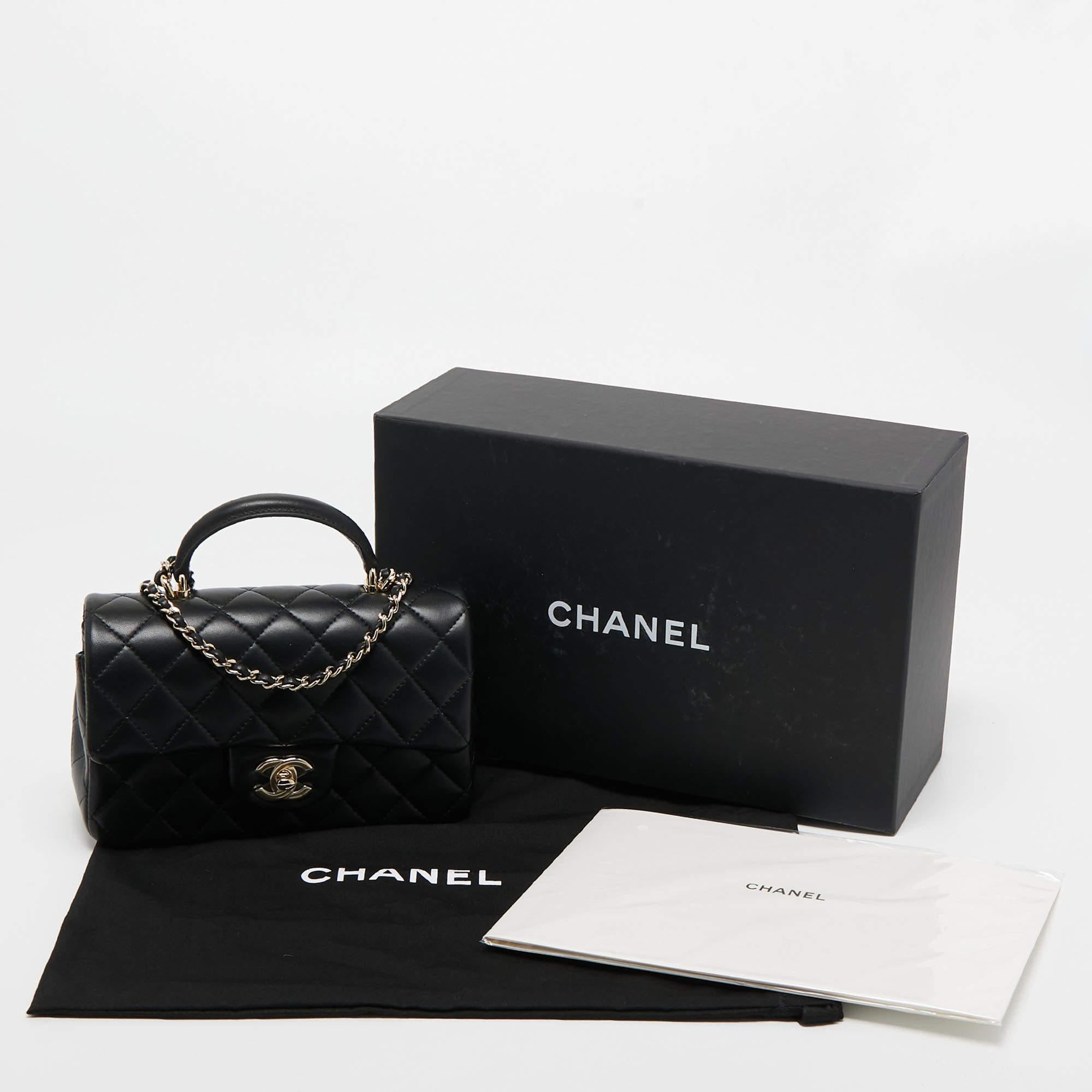Chanel Black Quilted Leather Mini Rectangular Top Handle Bag 7