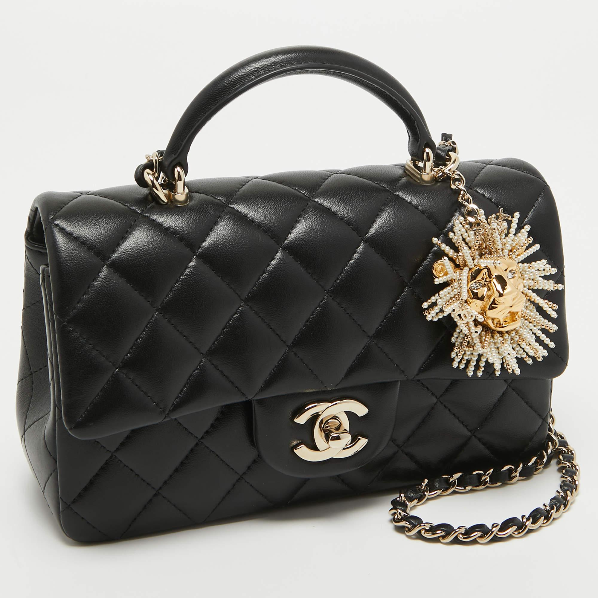 Chanel Black Quilted Leather Mini Rectangular Top Handle Bag In New Condition In Dubai, Al Qouz 2