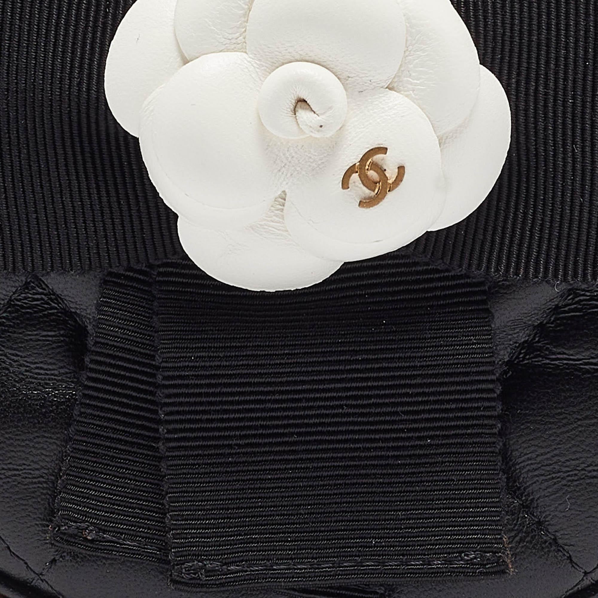 Chanel Black Quilted Leather Mini Round Camellia Clutch 1