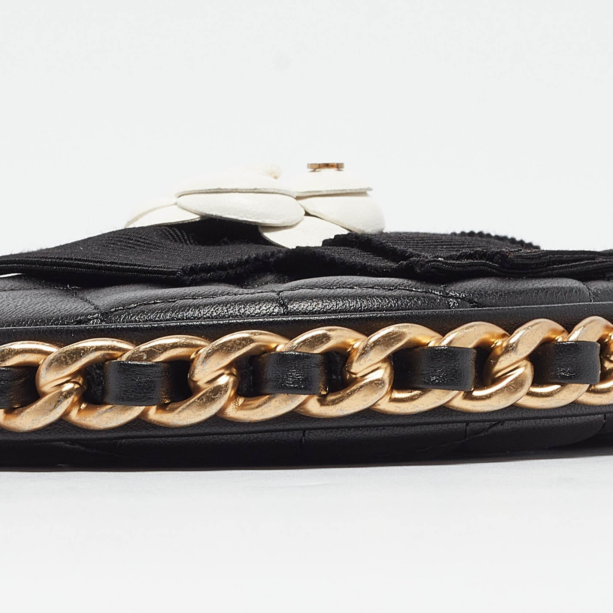 Chanel Black Quilted Leather Mini Round Camellia Clutch 5