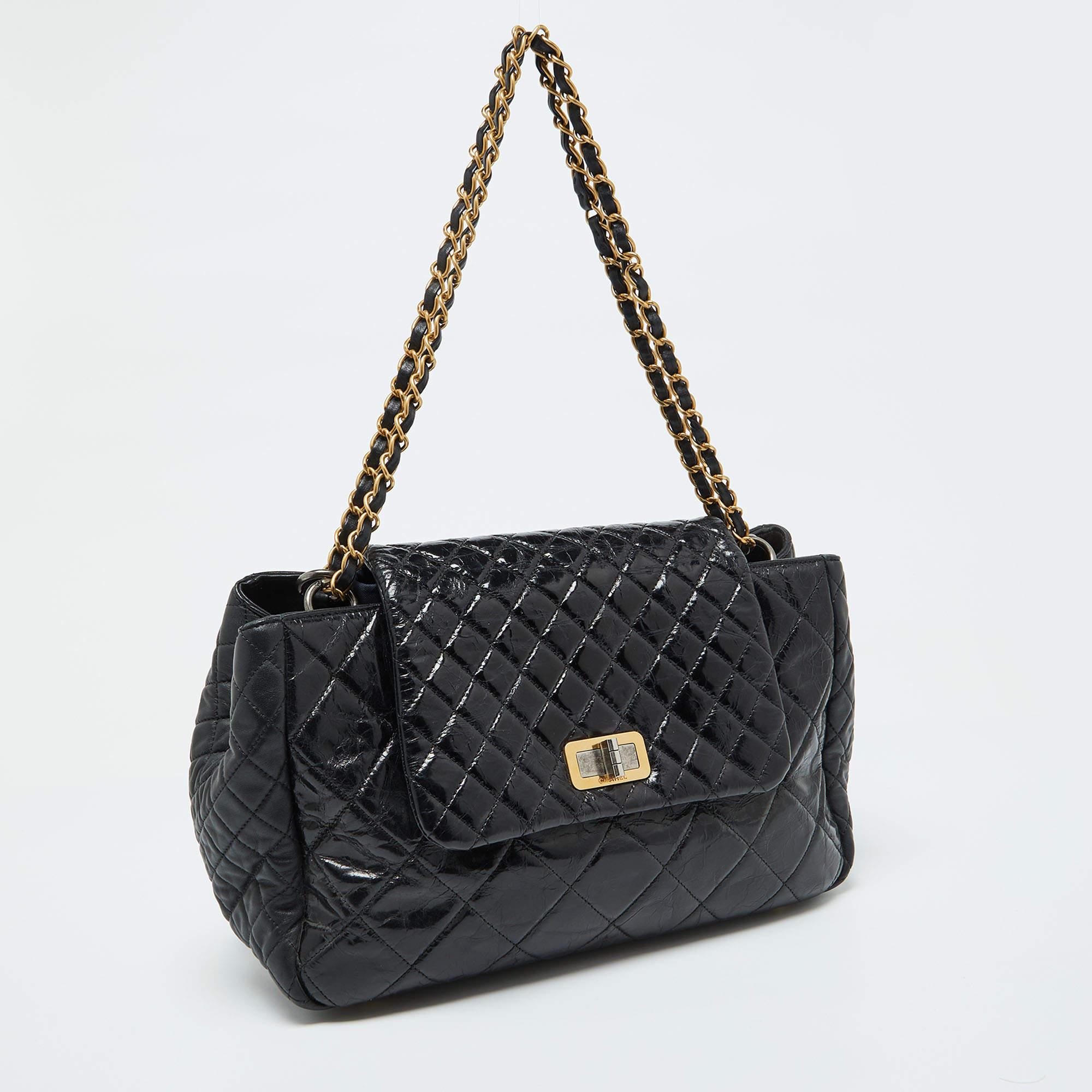Chanel Black Quilted Leather Mix Reissue Accordion Flap Bag In Good Condition In Dubai, Al Qouz 2