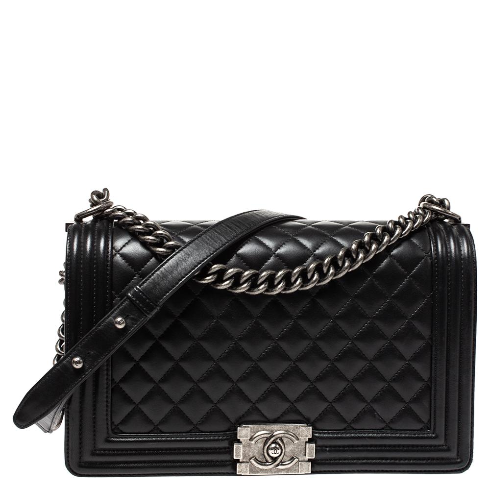 Chanel Black Quilted Leather New Medium Boy Bag 9