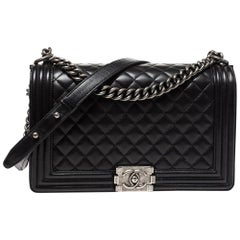 Chanel Black Quilted Leather New Medium Boy Bag