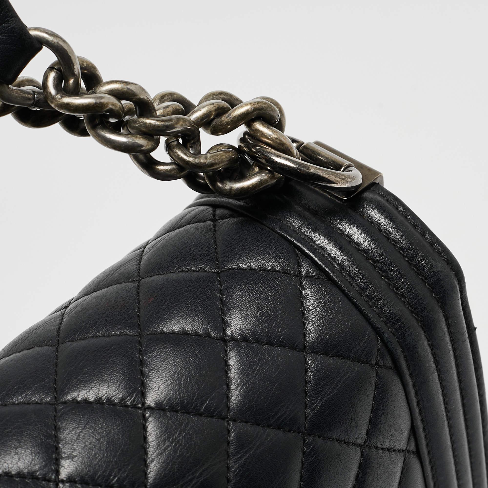 Chanel Black Quilted Leather New Medium Boy Shoulder Bag For Sale 6