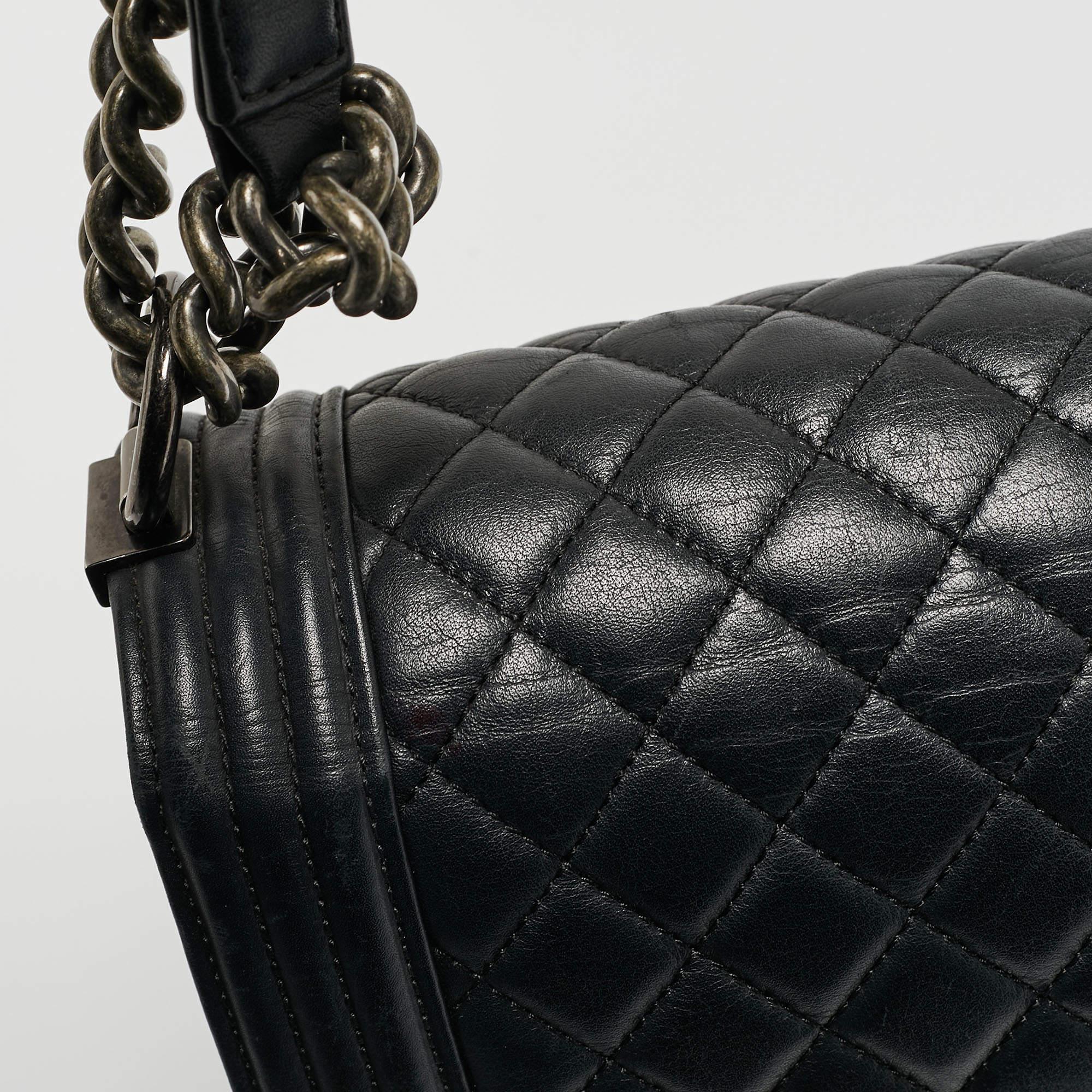 Chanel Black Quilted Leather New Medium Boy Shoulder Bag For Sale 7