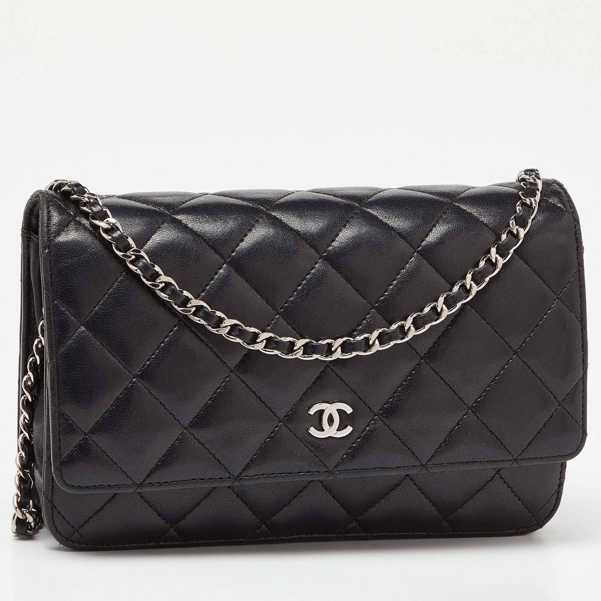 Women's Chanel Black Quilted Leather O Mini Wallet on Chain