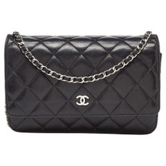 Chanel Black Quilted Leather O Mini Wallet on Chain