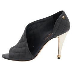 Chanel Black Quilted Leather Open Toe CC D'orsay Pumps Size 38.5