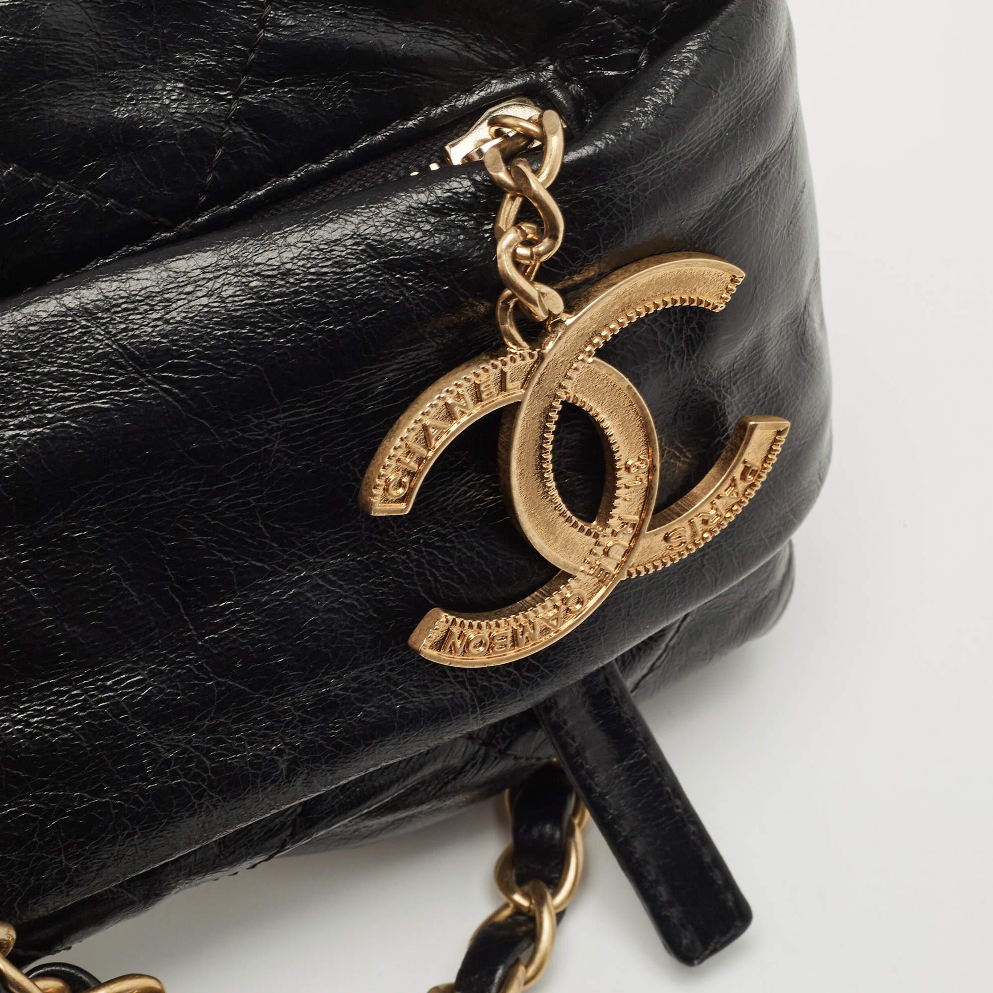 Chanel Black Quilted Leather Paris-Bombay Baluchon Bag 8