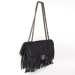 CHANEL black quilted leather PARIS - DALLAS FRINGE FLAP Shoulder Bag