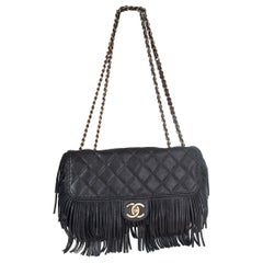 CHANEL Schwarze gesteppte Leder-Umhängetasche PARIS - DALLAS FRINGE FLAP