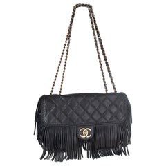 CHANEL black quilted leather PARIS - DALLAS FRINGE FLAP Shoulder Bag