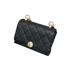 Chanel Black Quilted Leather Pearl CC Accordion Flap Bag Gold Hardware