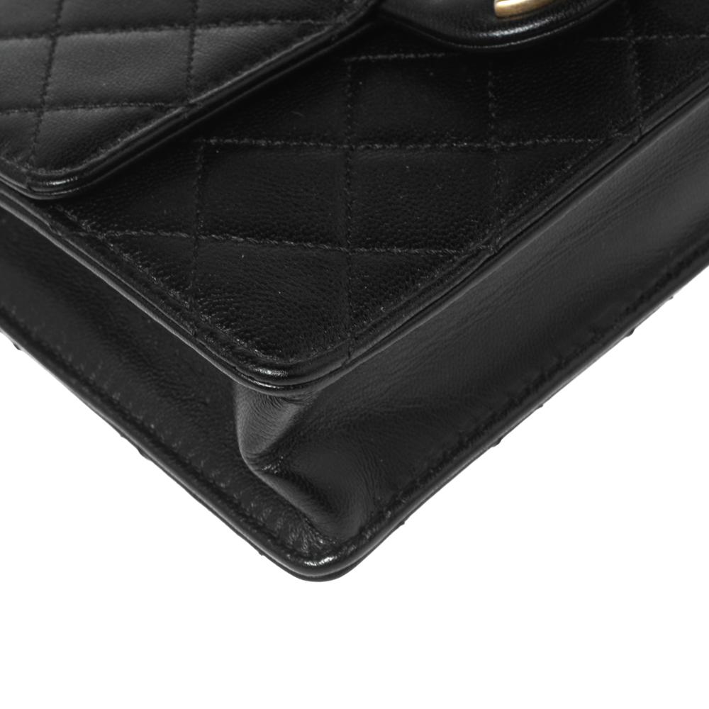 Chanel Black Quilted Leather Pearl Flap Shoulder Bag 6
