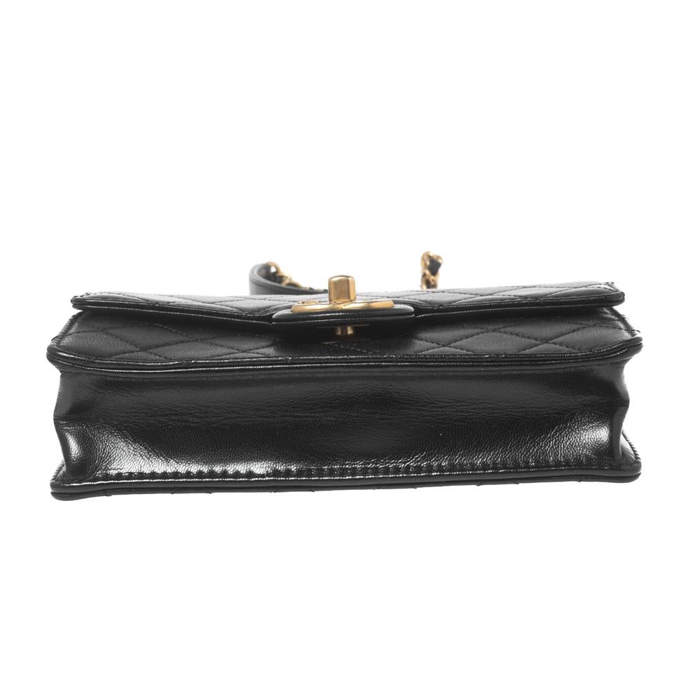 Chanel Black Quilted Leather Pearl Flap Shoulder Bag 1