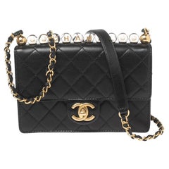 Chanel Black Quilted Leather Pearl Flap Shoulder Bag at 1stDibs