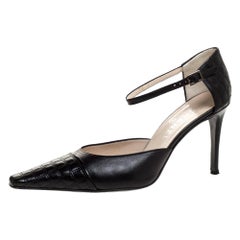 Chanel Black Quilted Leather Pointed Toe Ankle Strap Pumps Size 40
