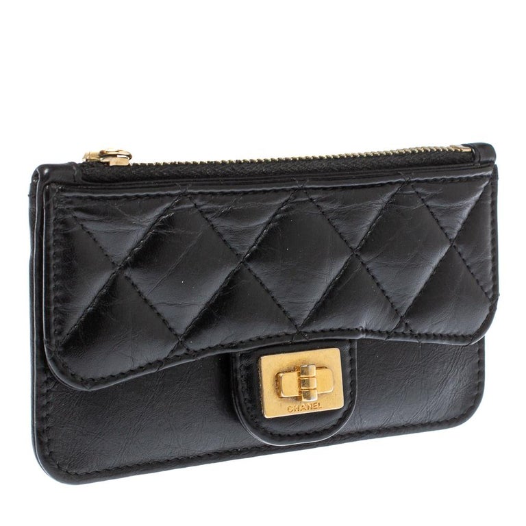 Chanel Black Quilted Leather Reissue 2.55 Zip Flap Card Holder at