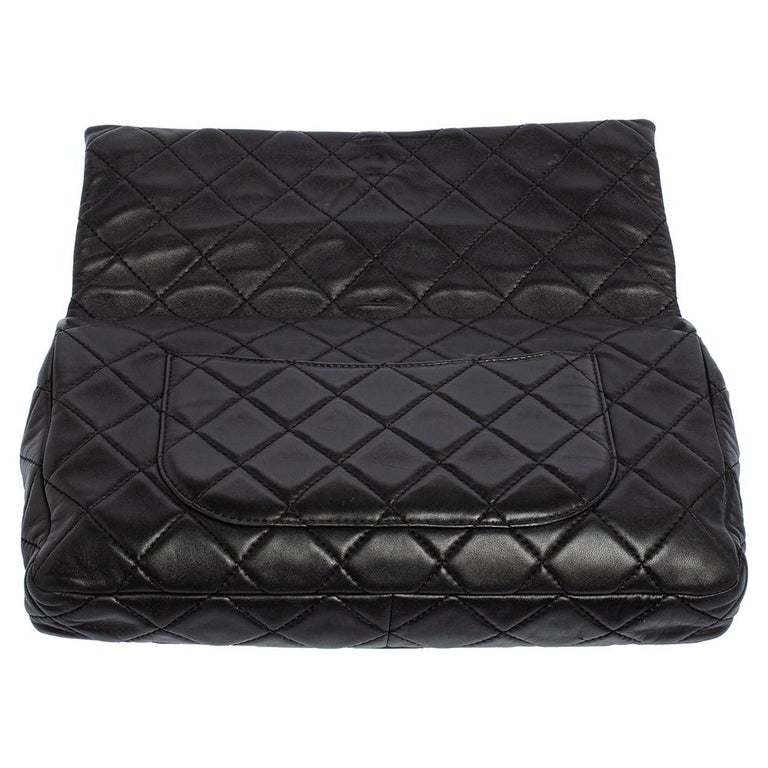 Used Black Chanel Reissue Clutch Handbag Quilted Black Leather