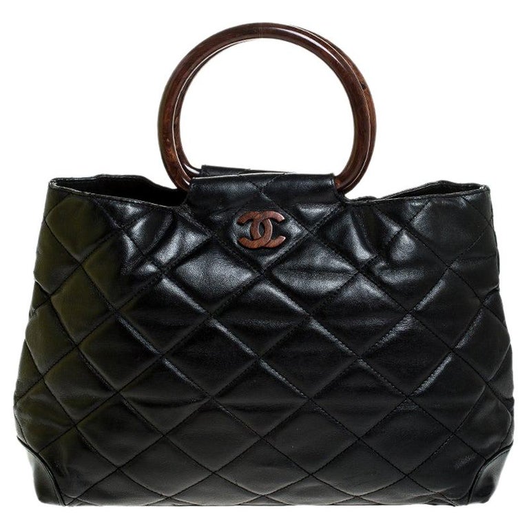 Chanel Black Quilted Leather Resin Ring Handle Bag For Sale at 1stDibs