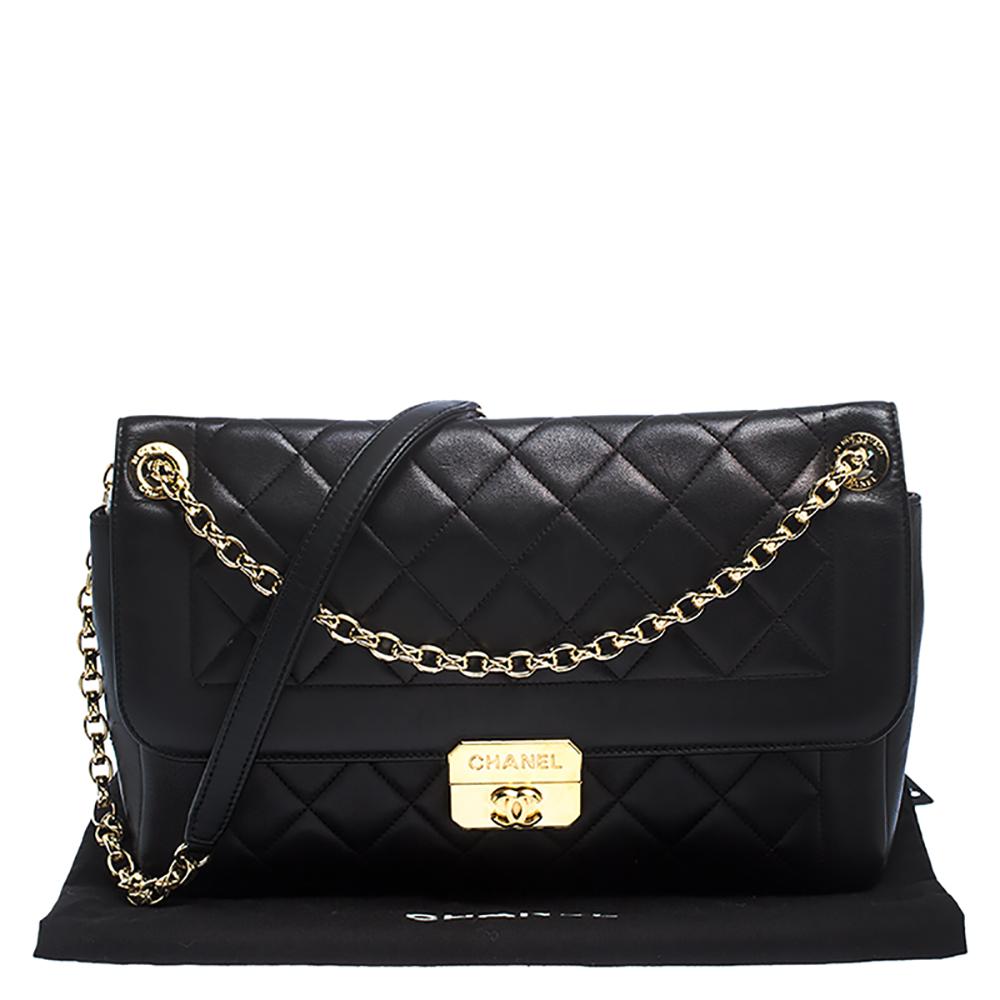 Chanel Black Quilted Leather Retro Clasp Flap Bag For Sale 5