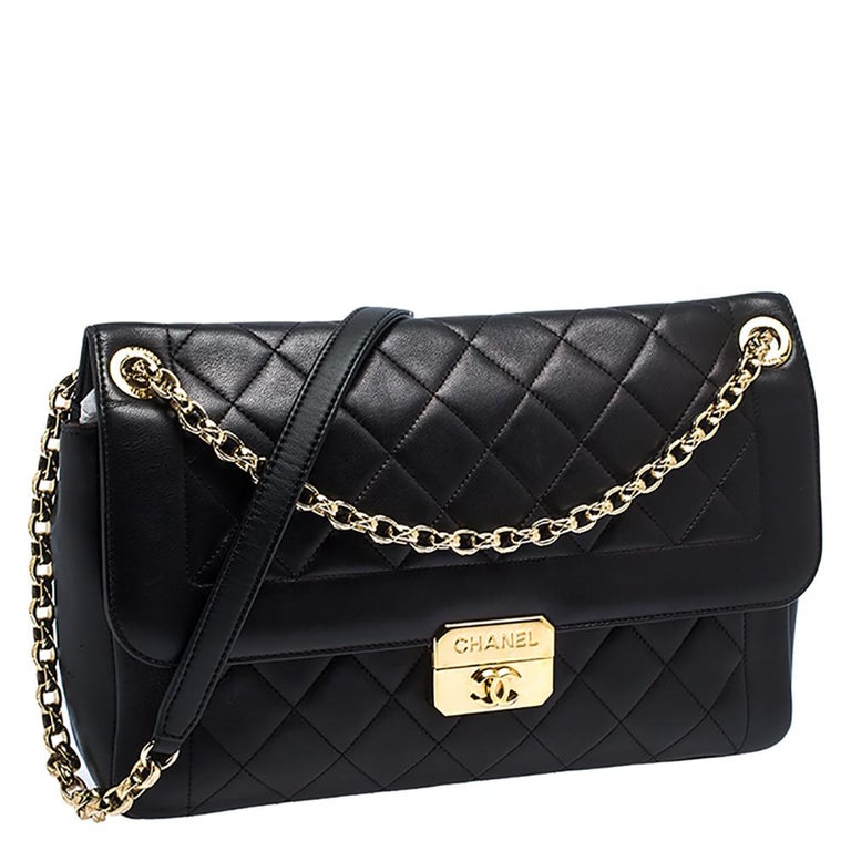 Chanel Black Quilted Leather Retro Clasp Flap Bag For Sale at