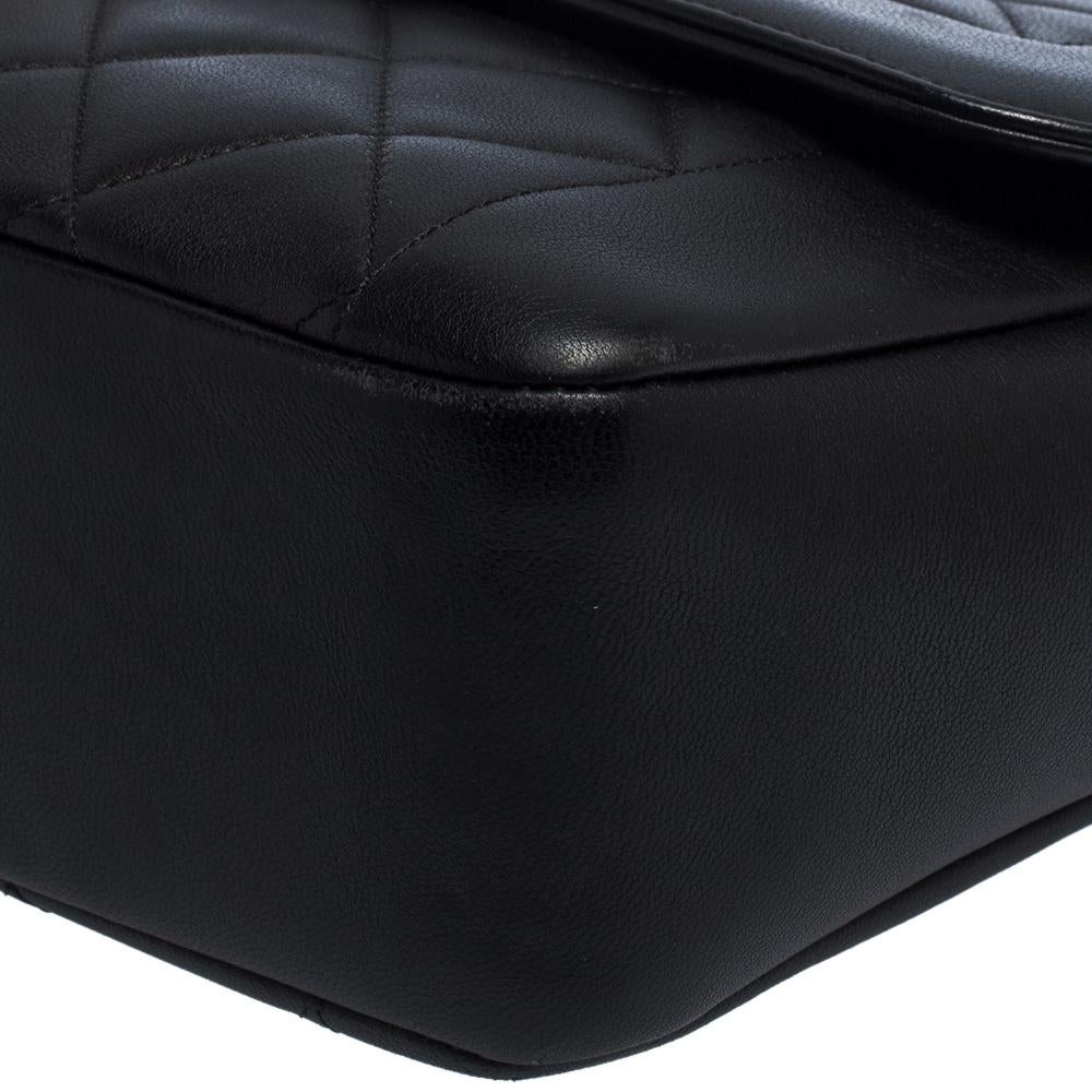 Women's Chanel Black Quilted Leather Retro Clasp Flap Bag For Sale