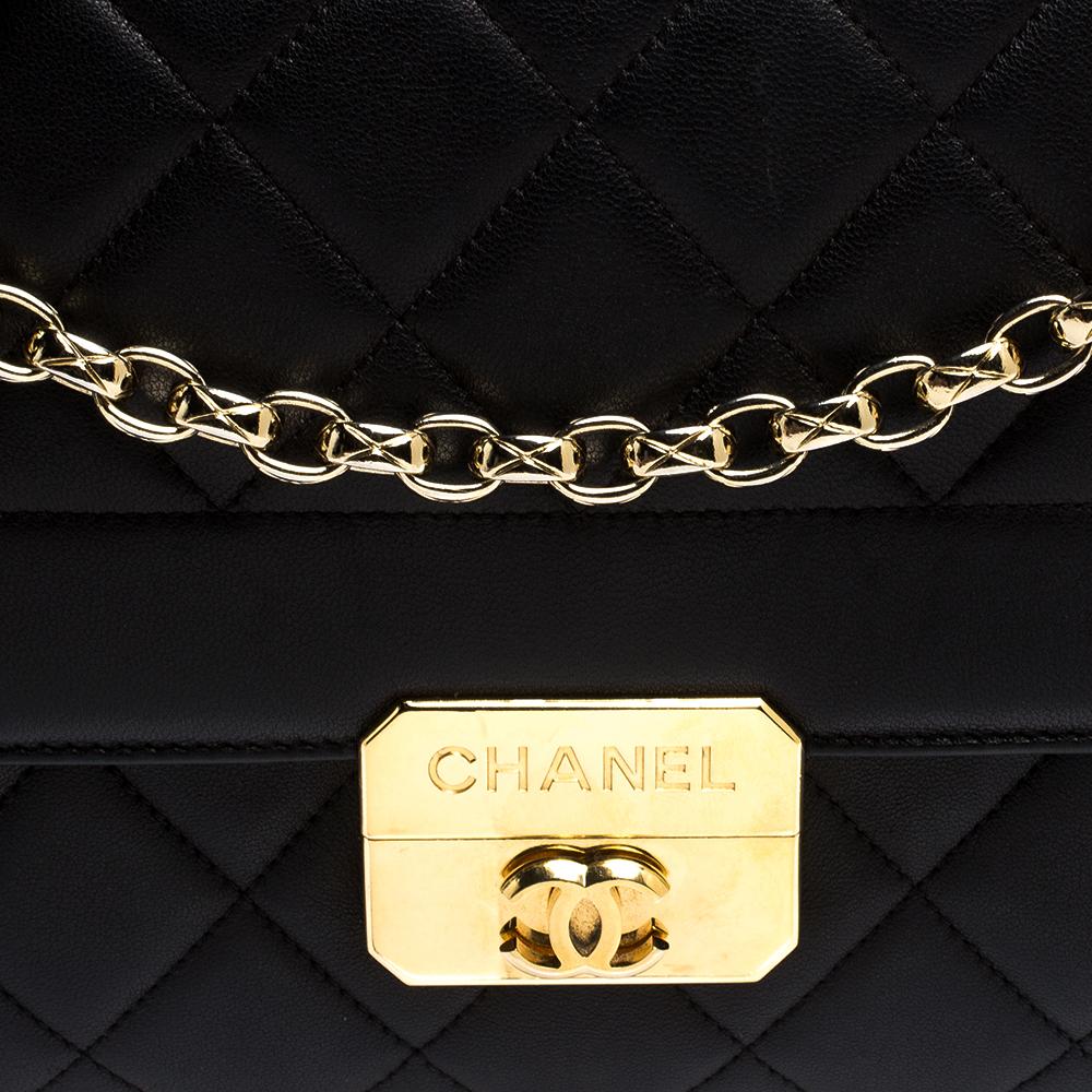 Chanel Black Quilted Leather Retro Clasp Flap Bag For Sale 1