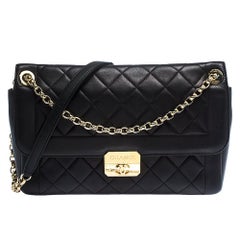 Chanel Black Quilted Leather Retro Clasp Flap Bag
