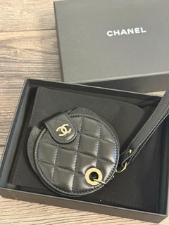 CHANEL Black Quilted Leather Round Luggage Tag