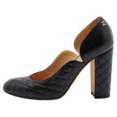 Chanel Black Quilted Leather Round Toe Block Heel Pumps Size 39.5