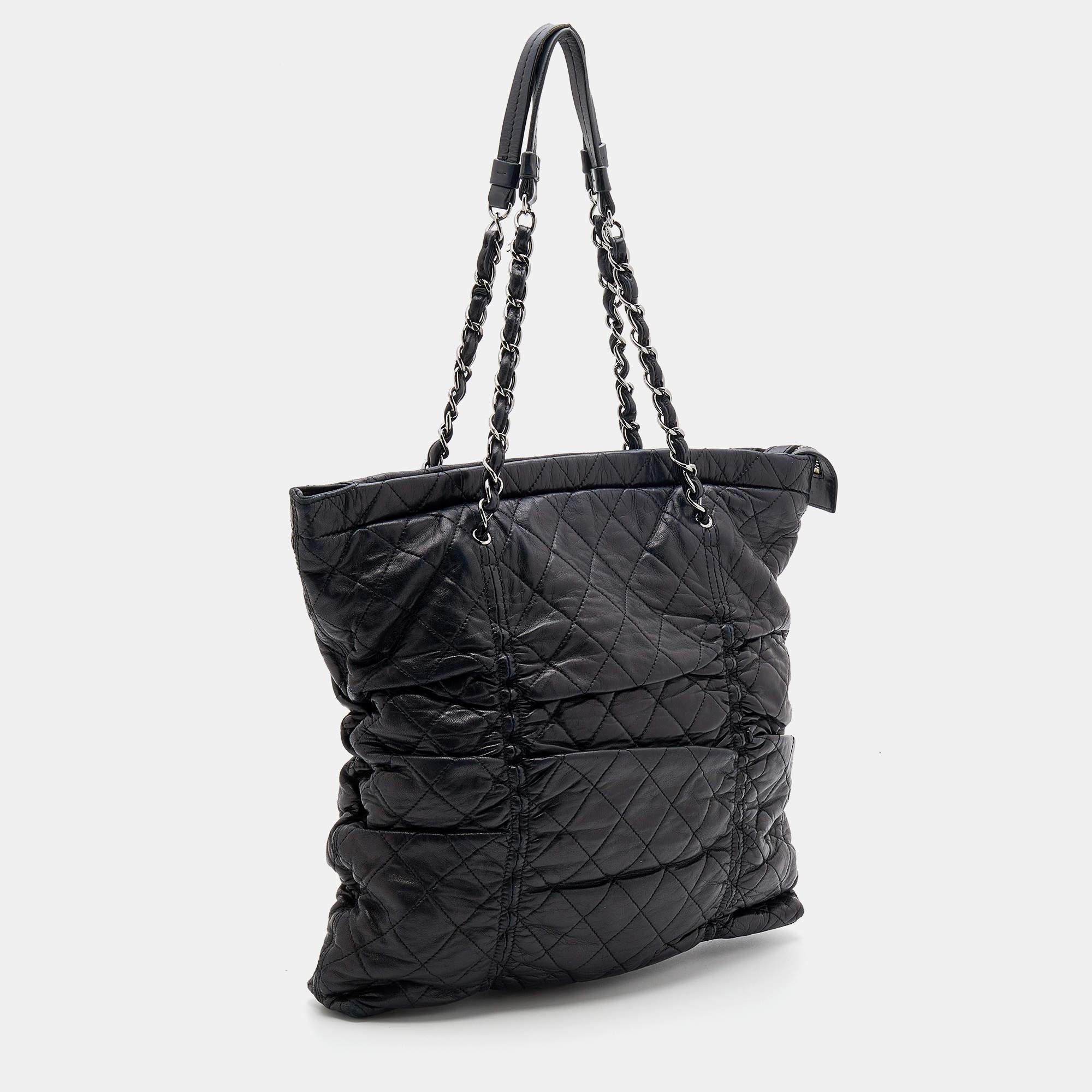 Women's Chanel Black Quilted Leather Sharpei Tote