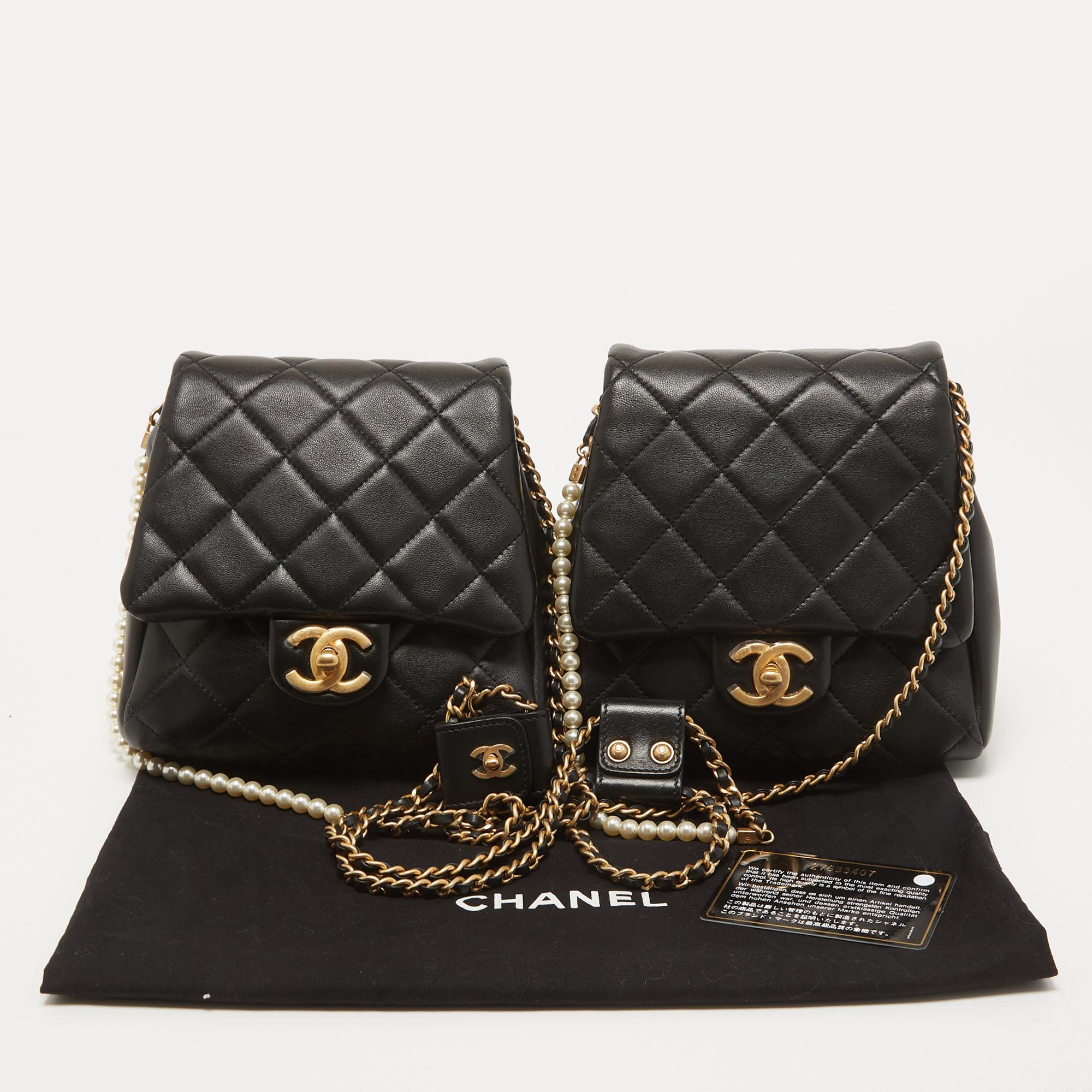 Chanel Black Quilted Leather Side-Packs Crossbody Bag 4