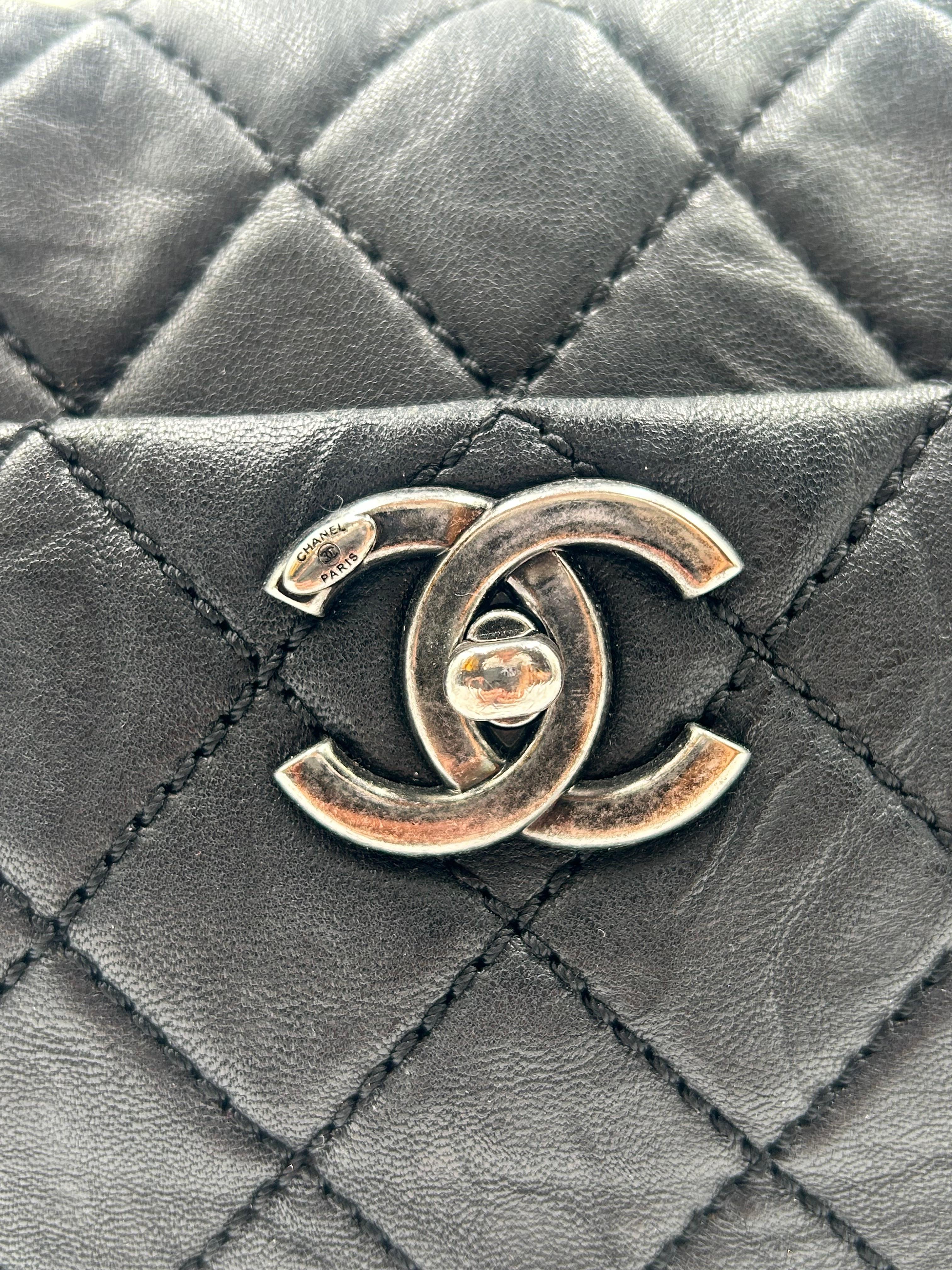 Chanel Black Quilted Leather Silver Hardware Bag 2016 en vente 1