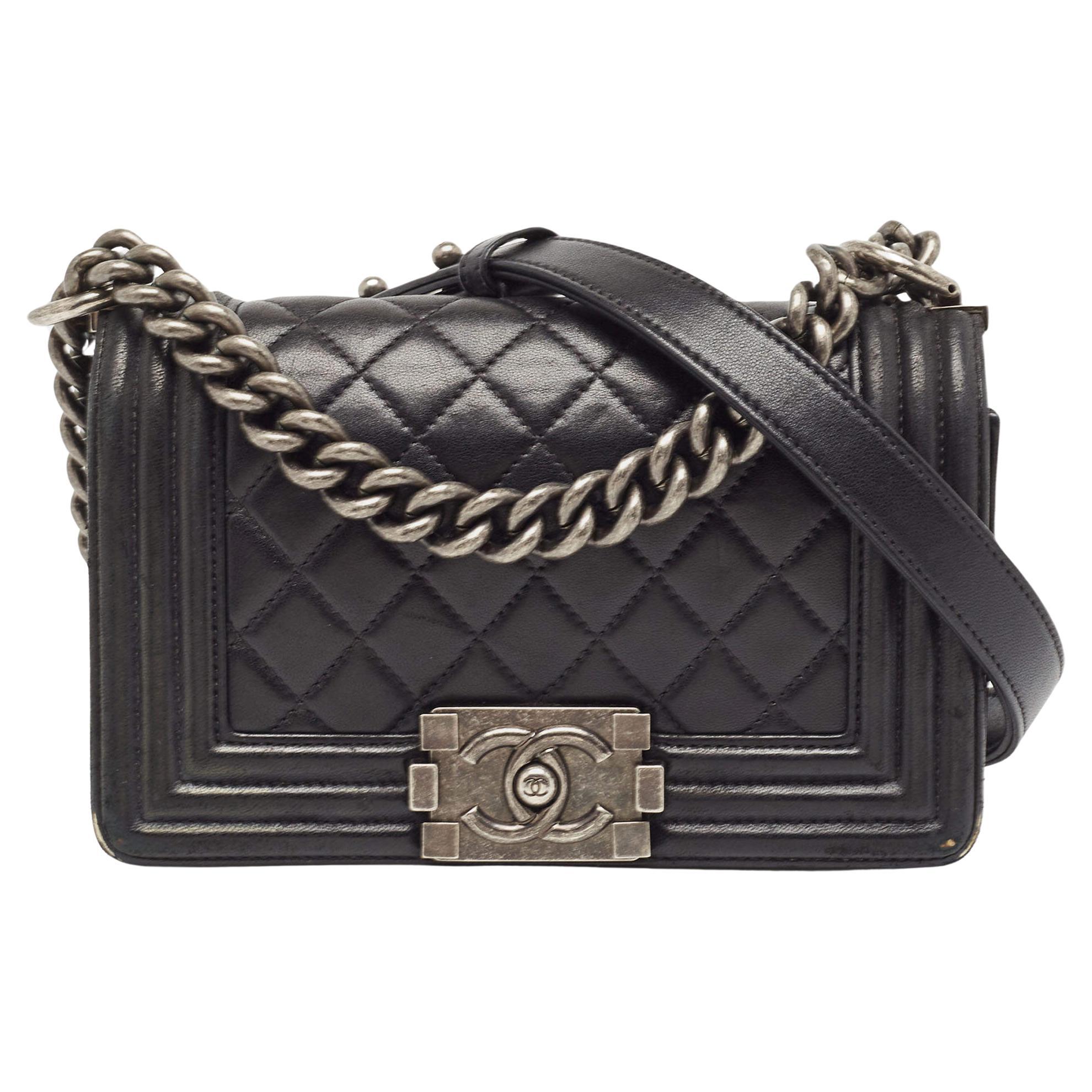 Chanel Black Quilted Leather Small Boy Bag For Sale at 1stDibs