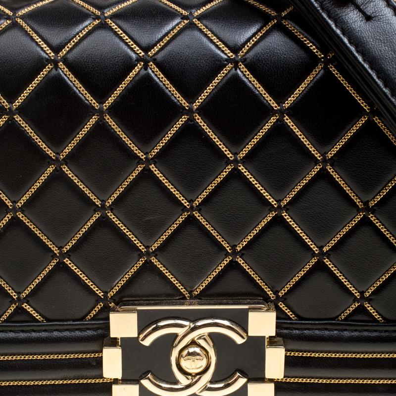 Women's Chanel Black Quilted Leather Small Boy Chain Detail Flap Bag