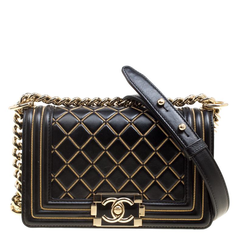 Chanel Black Quilted Leather Small Boy Chain Detail Flap Bag