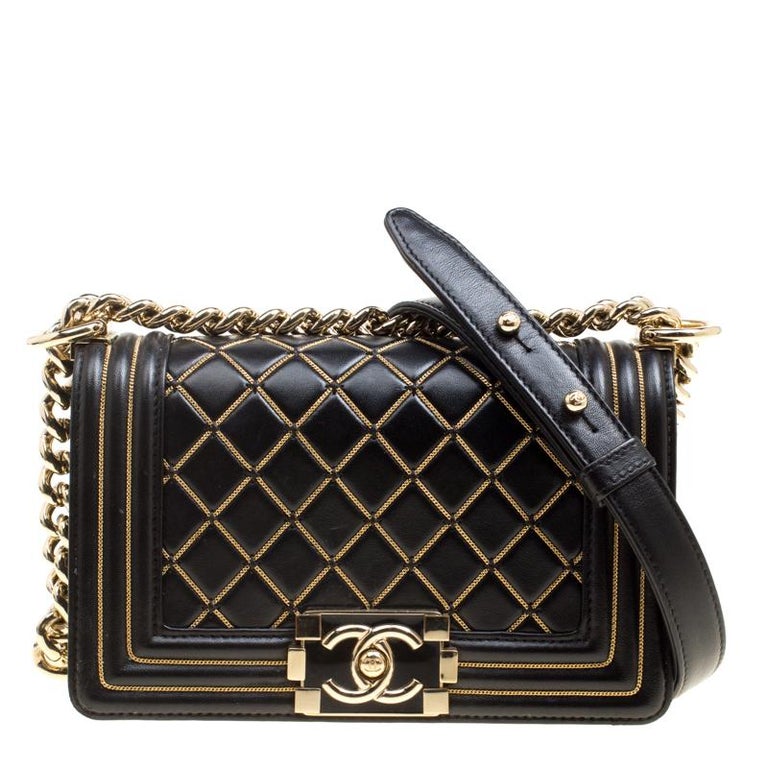 Chanel Black Quilted Leather Small Boy Chain Detail Flap Bag at 1stDibs
