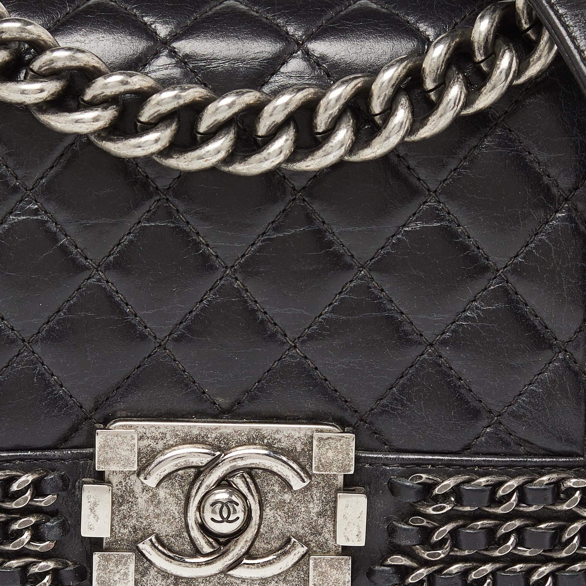 Chanel Black Quilted Leather Small Boy Chained Flap Bag For Sale 5