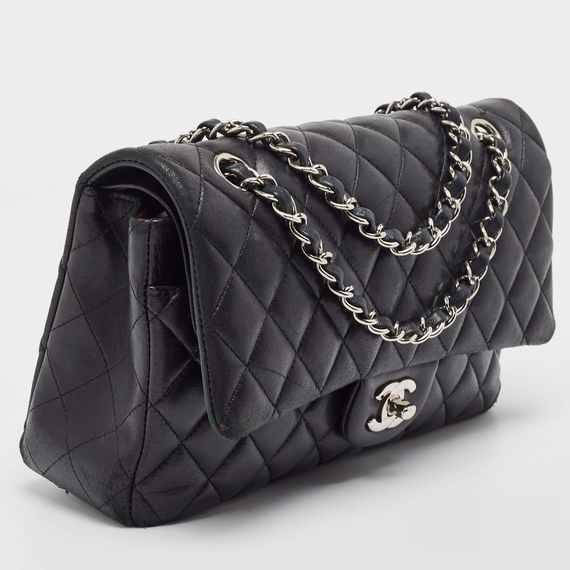 Women's Chanel Black Quilted Leather Small CC Turnlock Full Double Flap Bag