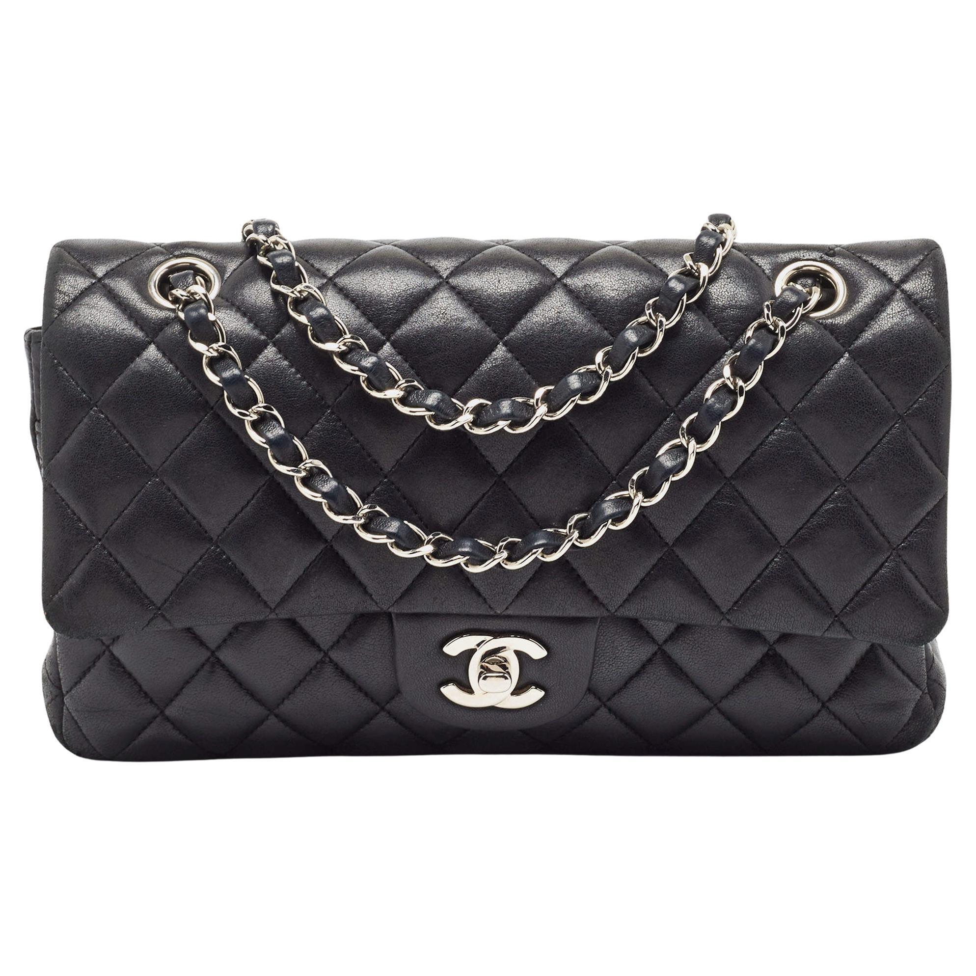 Chanel Black Quilted Leather Small CC Turnlock Full Double Flap Bag