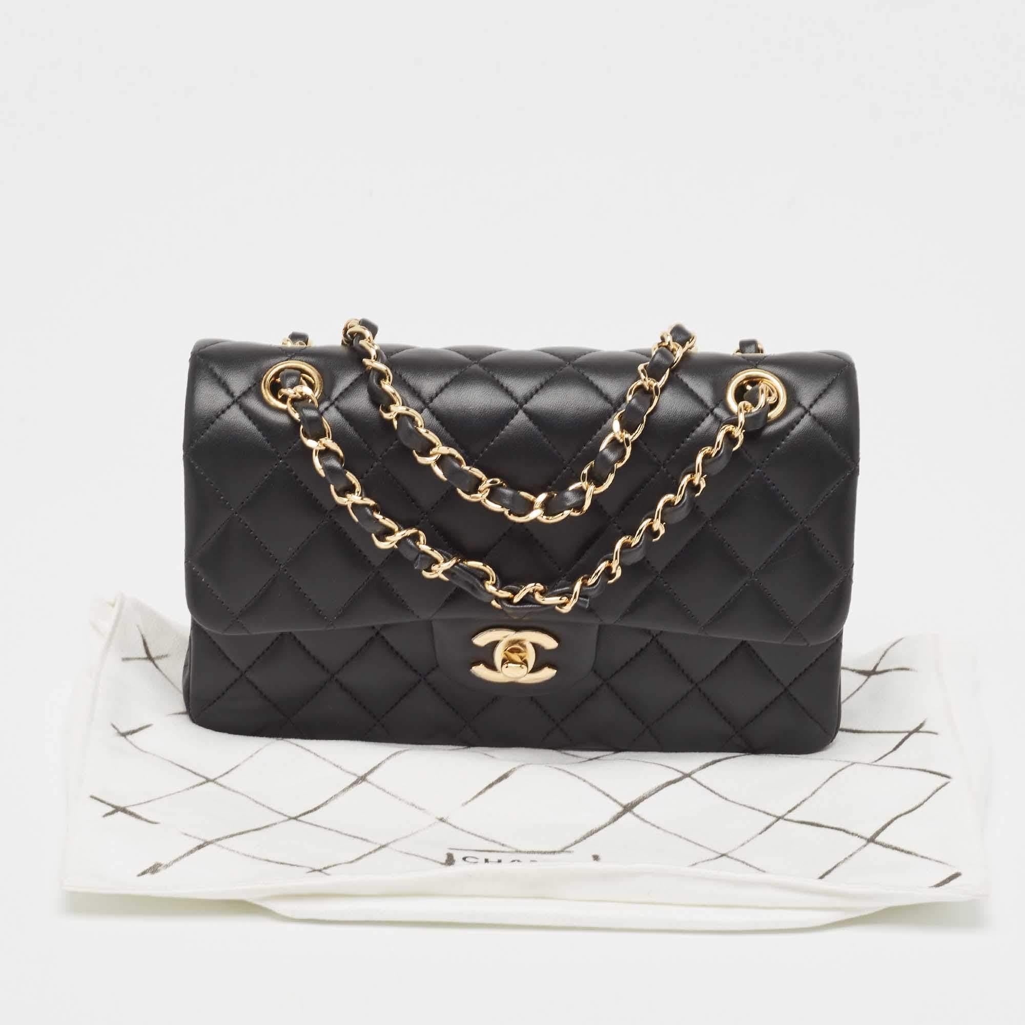 Chanel Black Quilted Leather Small Classic Double Flap Bag 8