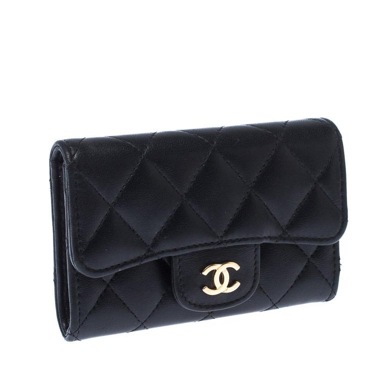 CHANEL Caviar Quilted Compact Flap Wallet Navy 1277914
