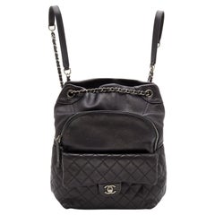 Chanel Black Quilted Leather Small Drawstring CC Flap Backpack