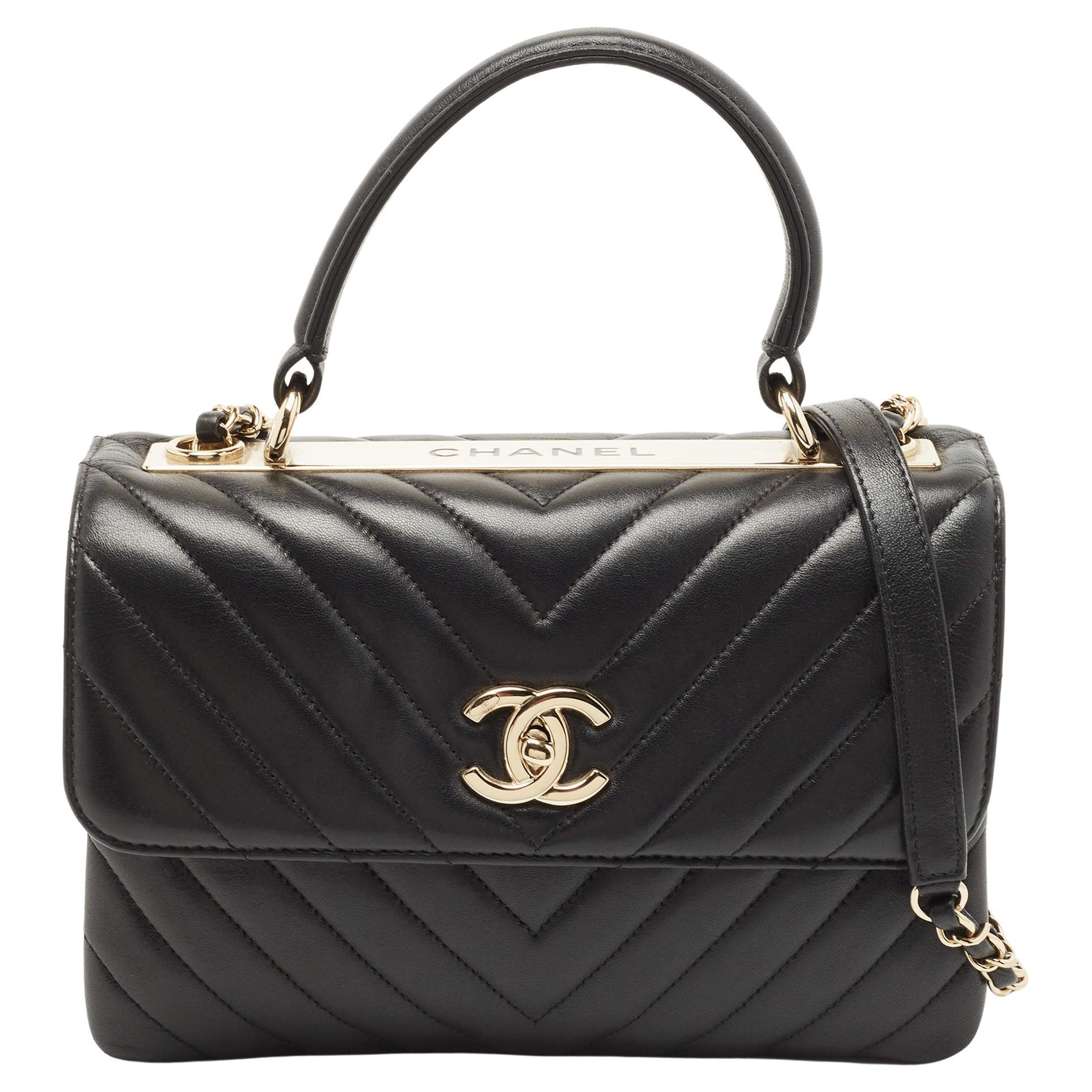 Chanel Black Quilted Leather Small Trendy CC Flap Top Handle Bag