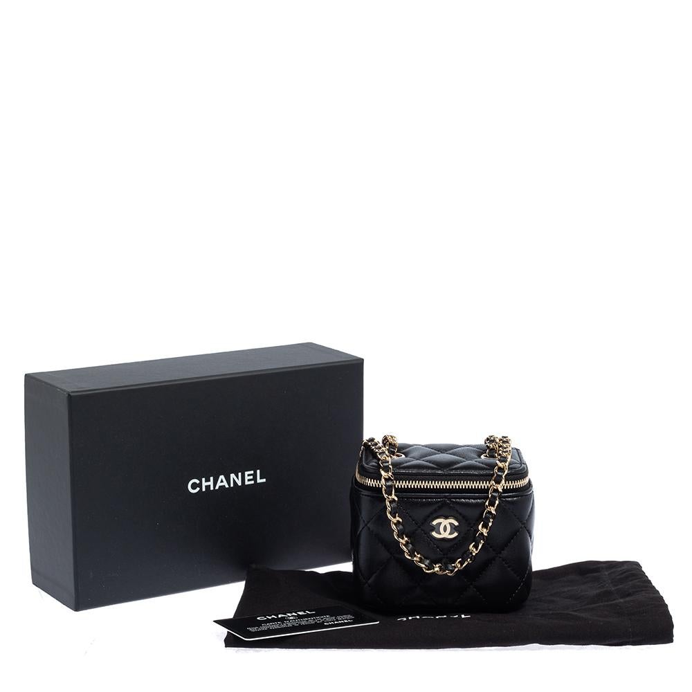 Chanel Black Quilted Leather Small Vanity with Chain 6