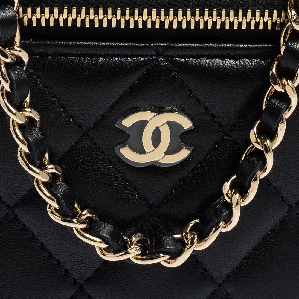 Chanel Black Quilted Leather Small Vanity with Chain 4