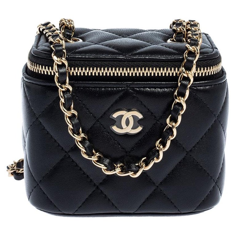 Chanel Black Quilted Leather Small Vanity with Chain at 1stDibs