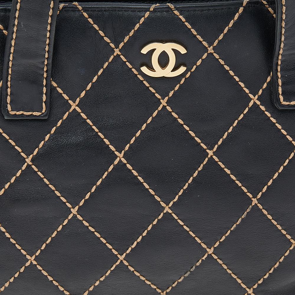 Chanel Black Quilted Leather Small Wild Stitch Tote 4